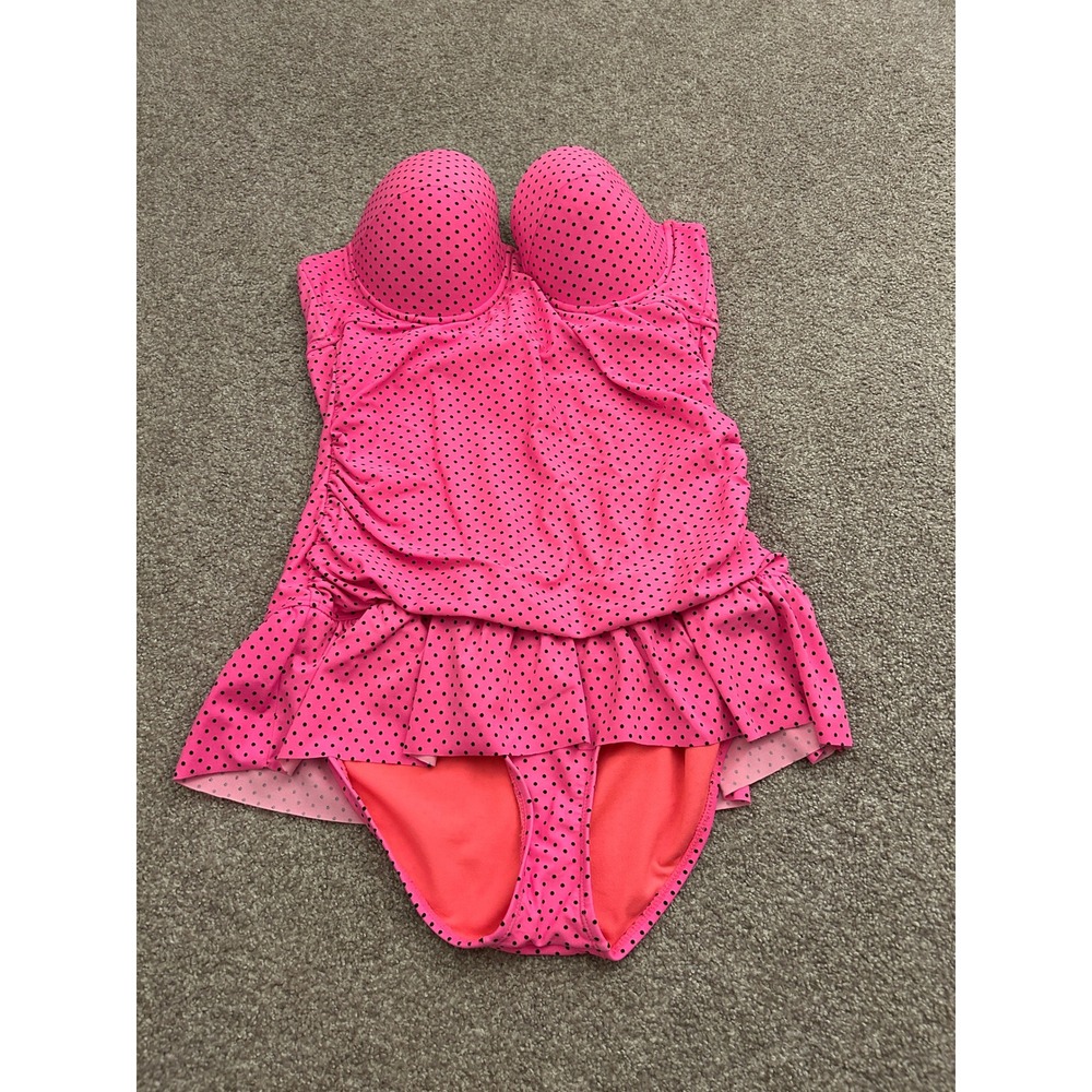 Joe Boxer Swimsuit Women XL Pink Polka Dot Underwire Swim Dress Excellent Ruched - Picture 2 of 9